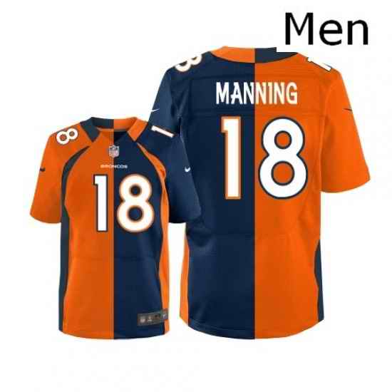 Men Nike Denver Broncos 18 Peyton Manning Elite OrangeNavy Split Fashion NFL Jersey